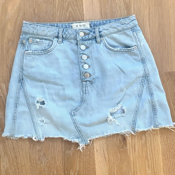 Free People Dresses & Skirts - Free People, We The Free - Distressed Jean Skirt, Raw Hem, Denim A-Line, Size 27